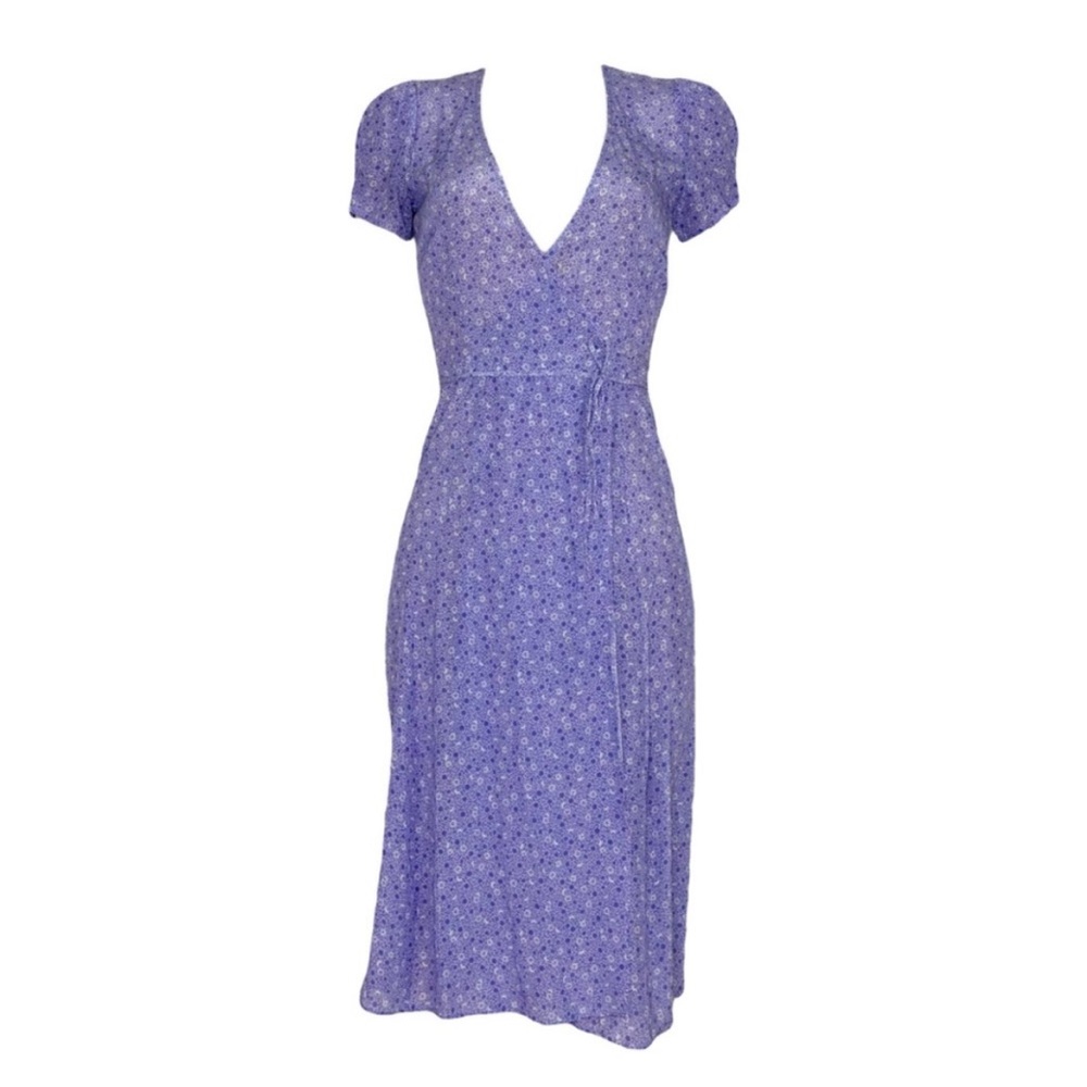 Realisation Par “Teale” beautiful purple floral printed silk wrap dress Sz S